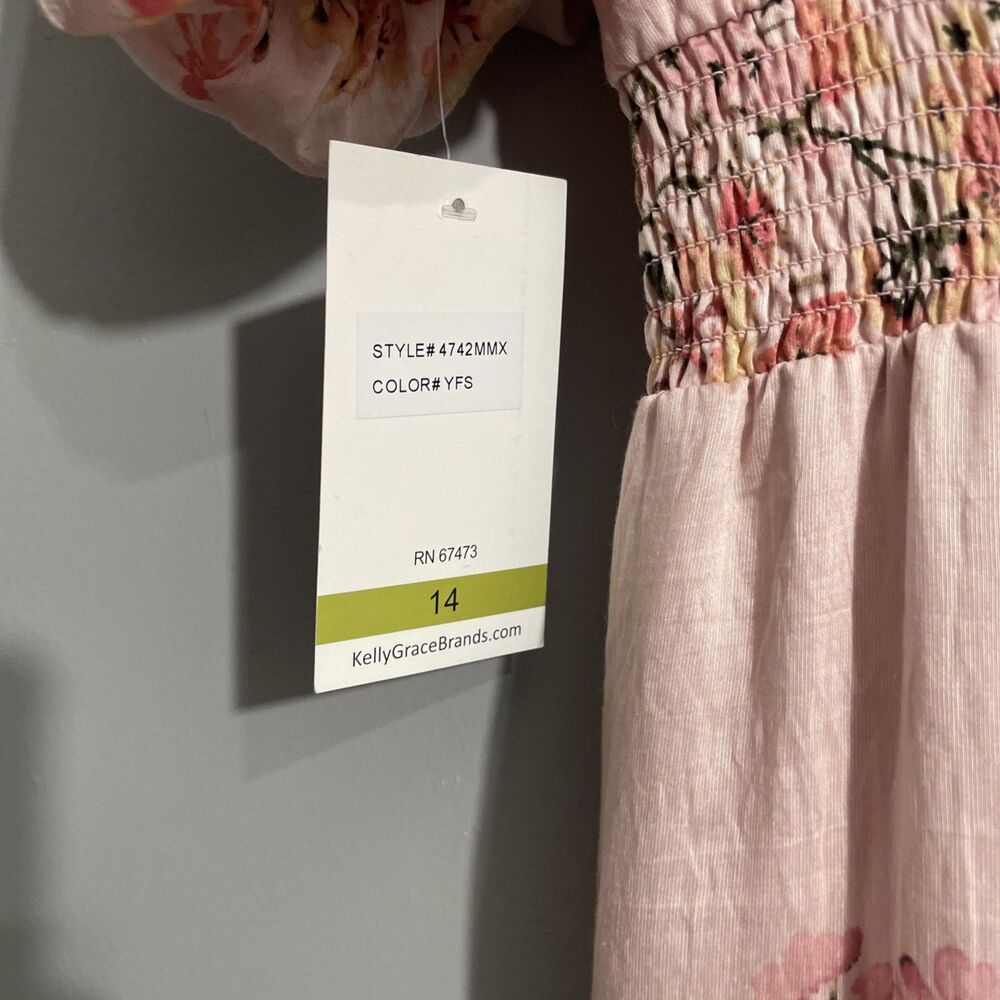 Taylor Pink Floral Puff Sleeve Dress Womens Size 14 V Neck Pockets Lined NWT - Picture 12 of 15